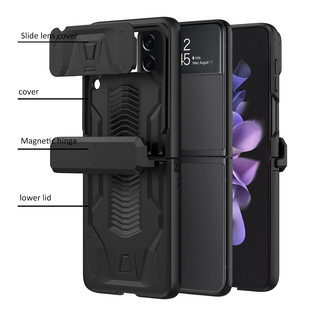 Magnetic Hinge Hard Armor Shockproof Case For Samsung Galaxy Z Flip 4 5G With Slide Lens Cover