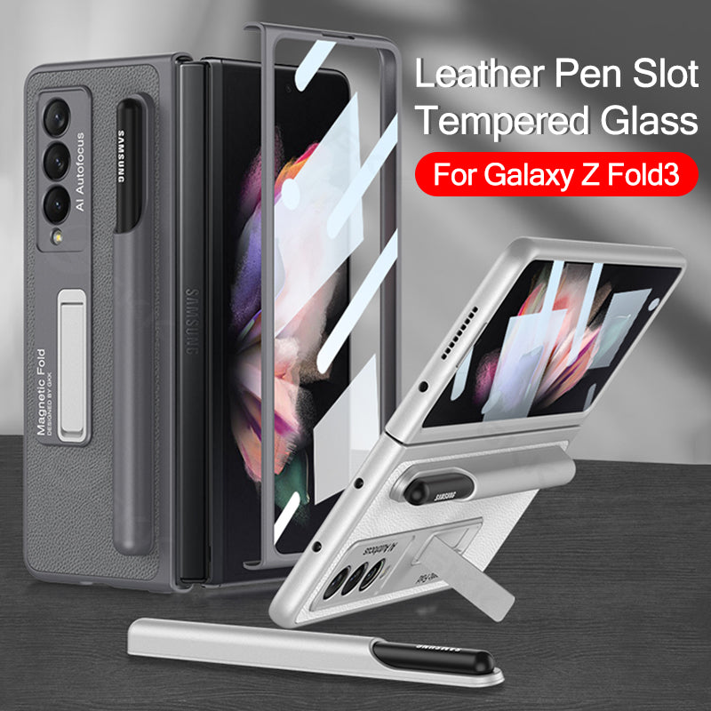 Magnetic Stand Detachable Pen Slot Case For Samsung Galaxy Z Fold3 5G With All-inclusive Screen Glass
