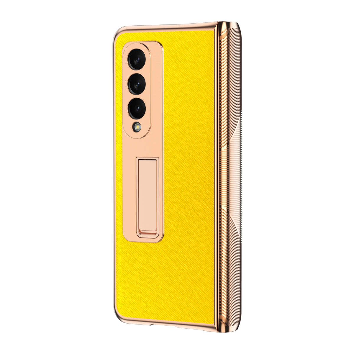 Electroplating & Leather Folding Protection Case For Samsung Galaxy Z Fold 3 With HD Tempered Glass And Anti-slip Hinge Protection