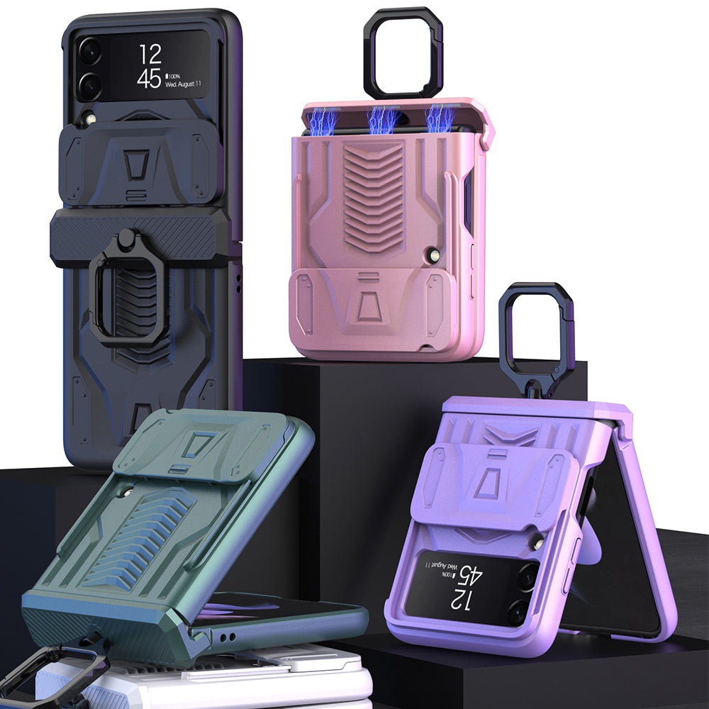 Magnetic Hinge Hard Armor Shockproof Case For Samsung Galaxy Z Flip 4 5G With Slide Lens Cover