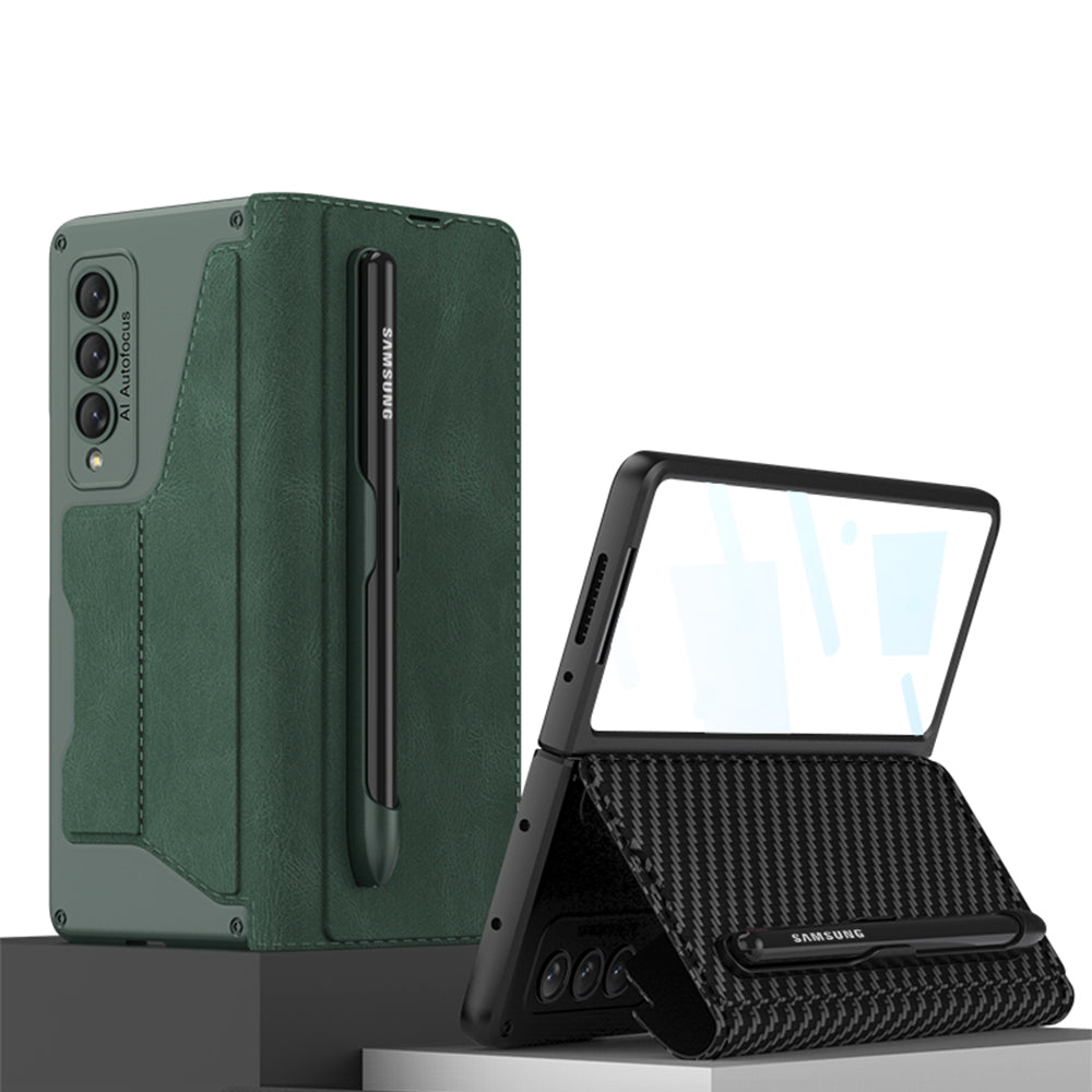 Leather Samsung Galaxy Z Fold4 5G Case Wallet Case With Detachable Velcro Pen Slot