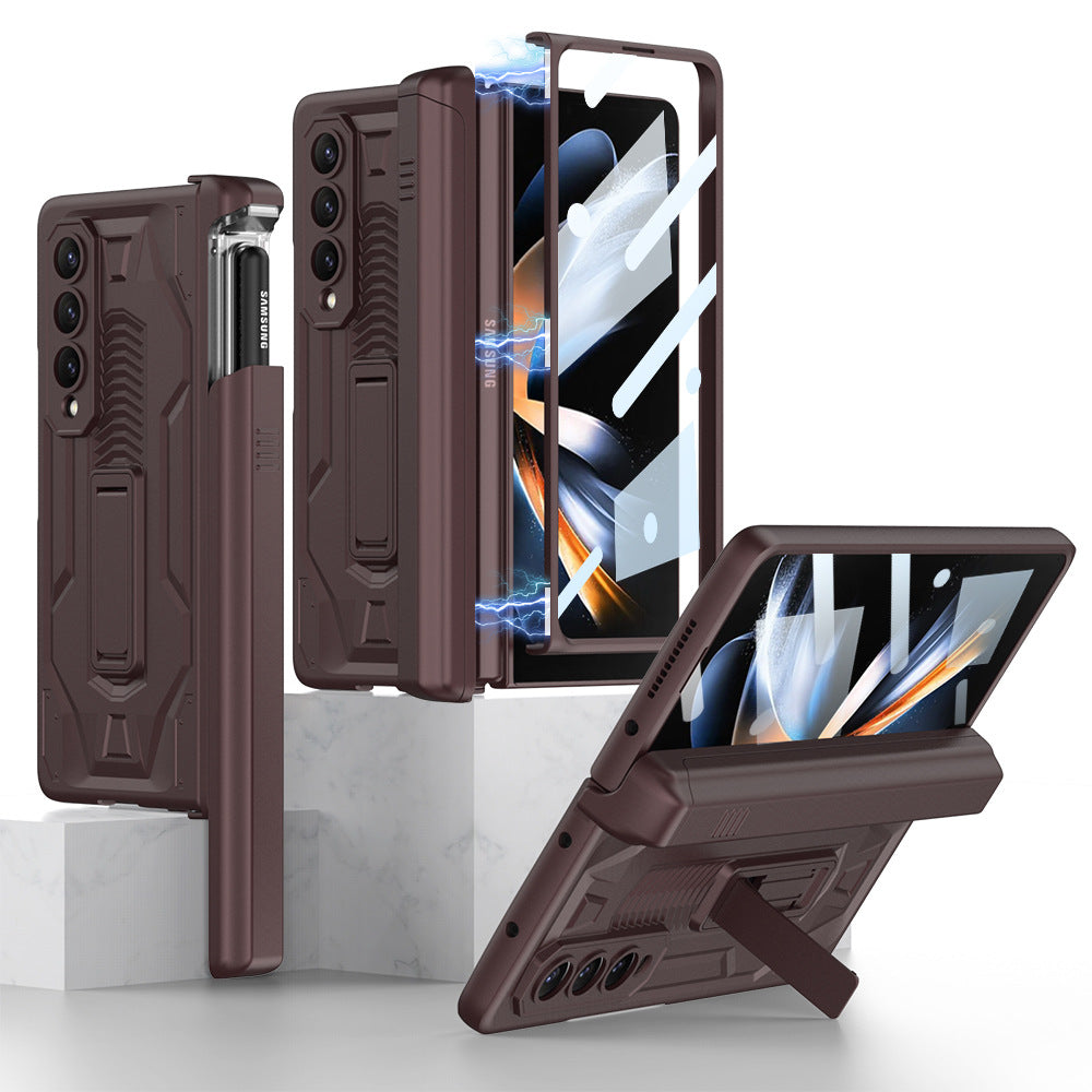 Magnetic Galaxy Z Fold4 5G Cover Folding Armor Case With Film & Slide Pen Slot and Kickstand