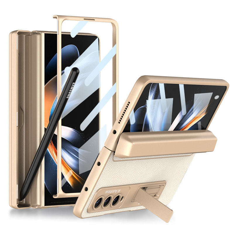 Full Protect Magnetic Hinge Case For Galaxy Z Fold4 5G With Made-in S Pen Slot & Tempered Film Stand