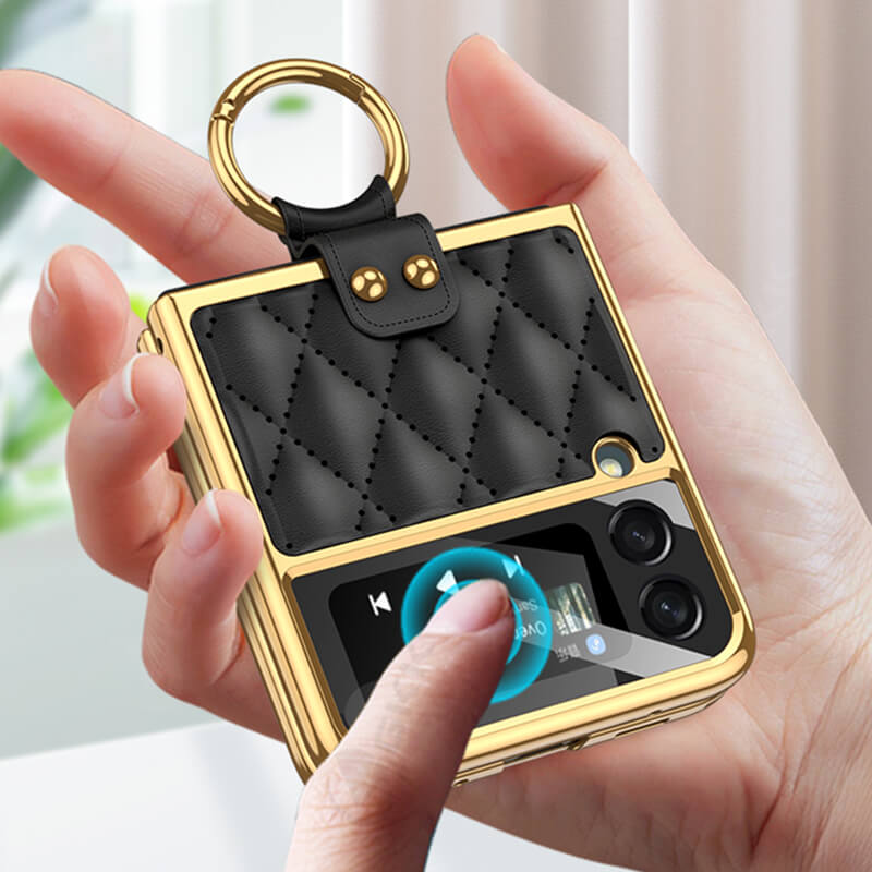 Luxury Leather Electroplating Diamond Protective Cover For Samsung Galaxy Z Flip3 / Flip4 5G