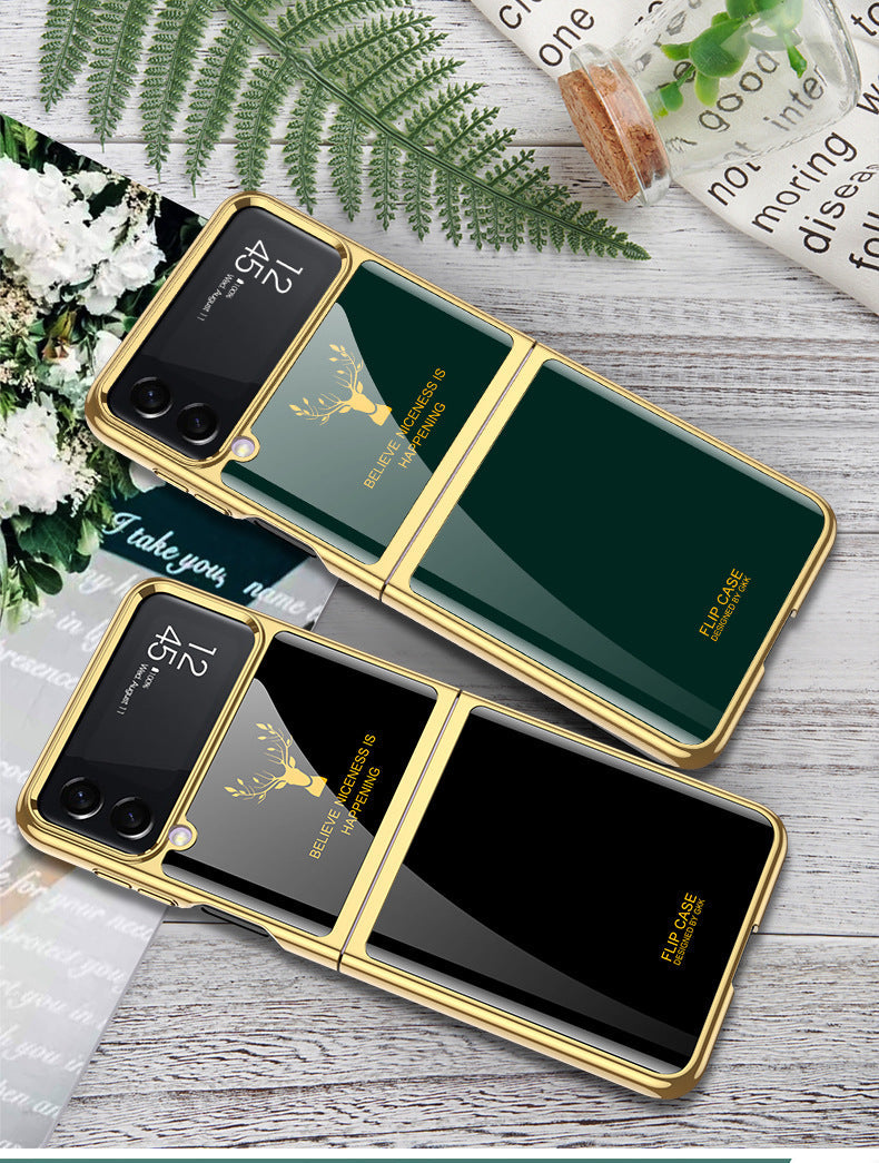 Luxury Electroplating Deer Glass Samsung Galaxy Z Flip4 5G Case