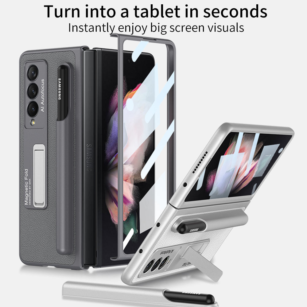 Magnetic Stand Detachable Pen Slot Case For Samsung Galaxy Z Fold3 5G With All-inclusive Screen Glass