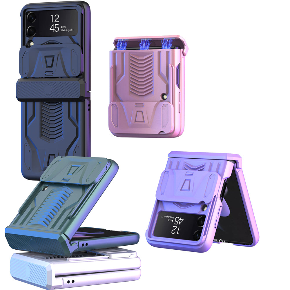 Magnetic Hinge Hard Armor Shockproof Case For Samsung Galaxy Z Flip 4 5G With Slide Lens Cover