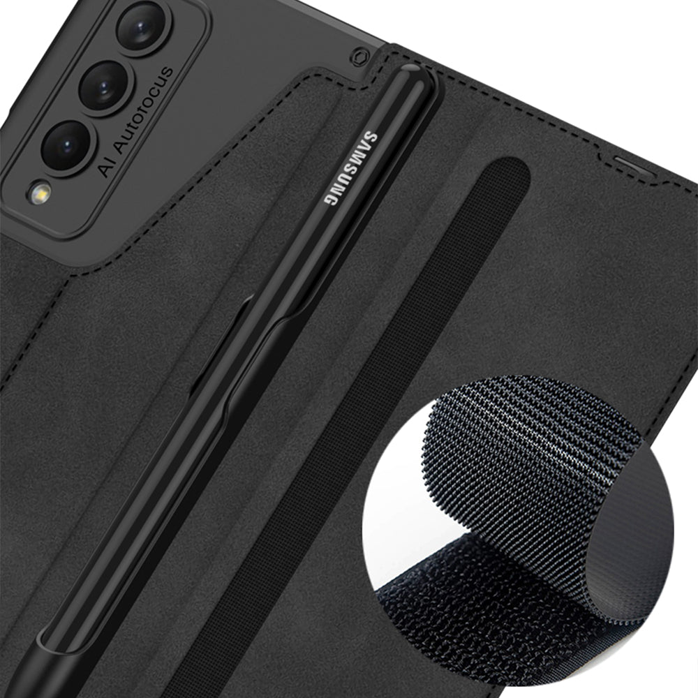 Leather Samsung Galaxy Z Fold4 5G Case Wallet Case With Detachable Velcro Pen Slot