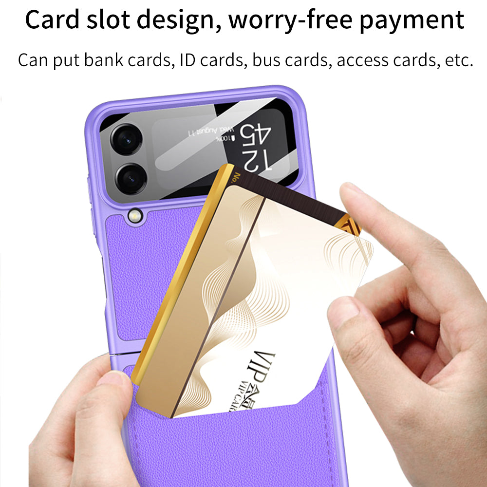 Galaxy Z Flip4 5G Leather Card Holder Case with Back Screen Protector