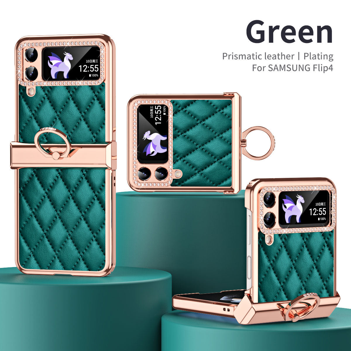 Luxury Samsung Z Flip4 5G Case With Diamond Window and Ring Stand