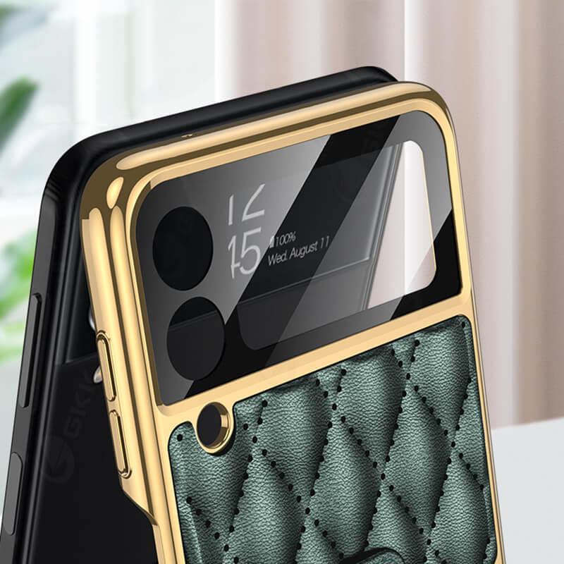 Luxury Leather Electroplating Diamond Protective Cover For Samsung Galaxy Z Flip3 / Flip4 5G