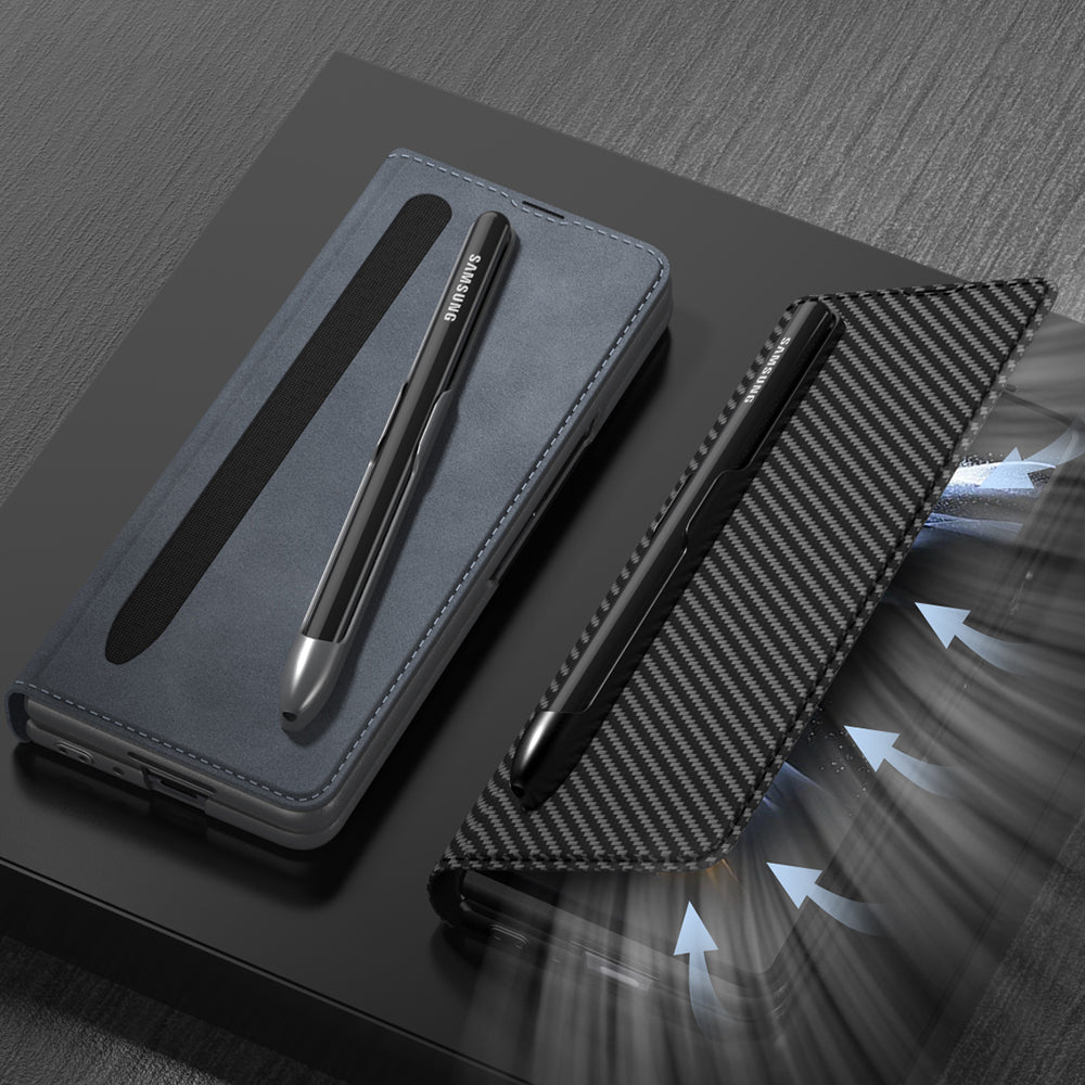 Leather Samsung Galaxy Z Fold4 5G Case Wallet Case With Detachable Velcro Pen Slot