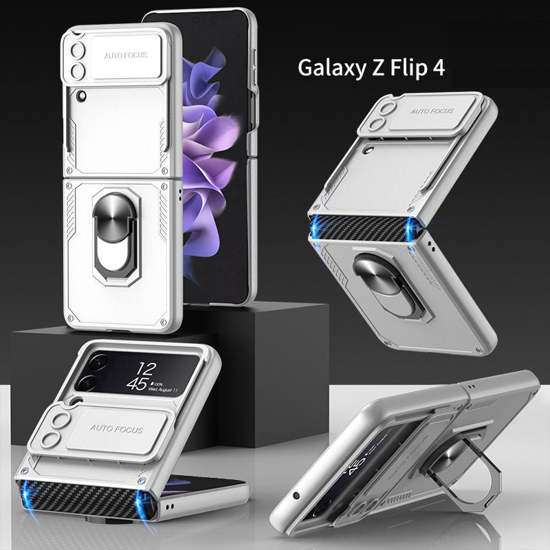 Armor Shockproof Bracket Case For Samsung Galaxy Z Flip4 5G With Ring Holder and Lens Slide Protector