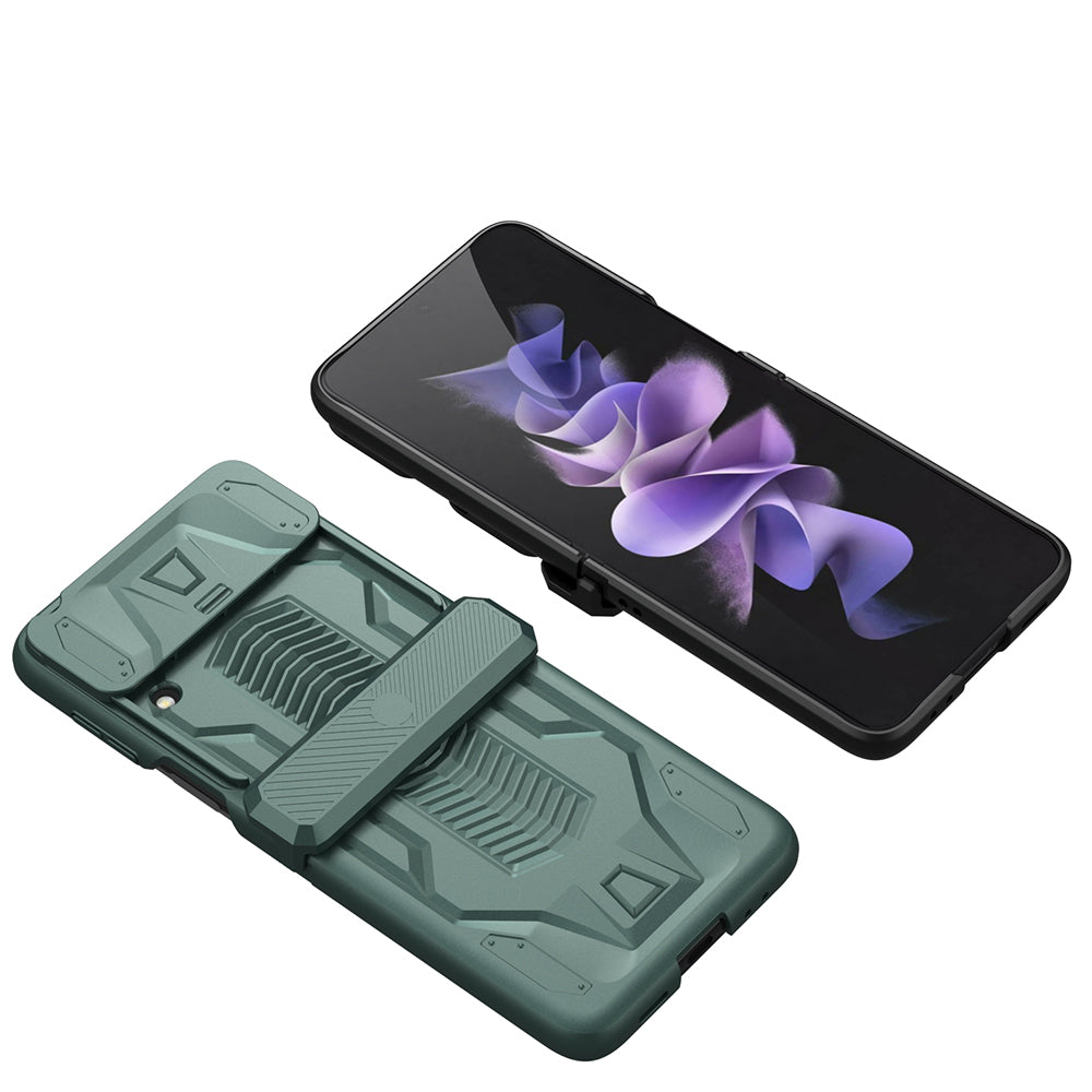 Magnetic Hinge Hard Armor Shockproof Case For Samsung Galaxy Z Flip 4 5G With Slide Lens Cover