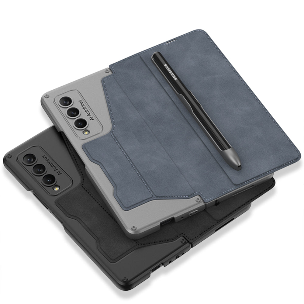 Leather Samsung Galaxy Z Fold4 5G Case Wallet Case With Detachable Velcro Pen Slot