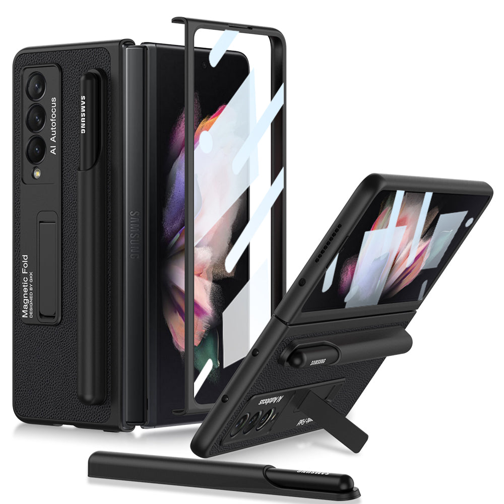 Magnetic Stand Detachable Pen Slot Case For Samsung Galaxy Z Fold3 5G With All-inclusive Screen Glass