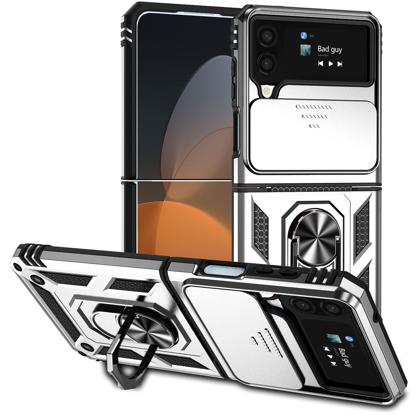 Samsung Galaxy Z Flip4 Heavy Duty Shockproof Cam Shield Armor Case with Kickstand Ring Holder