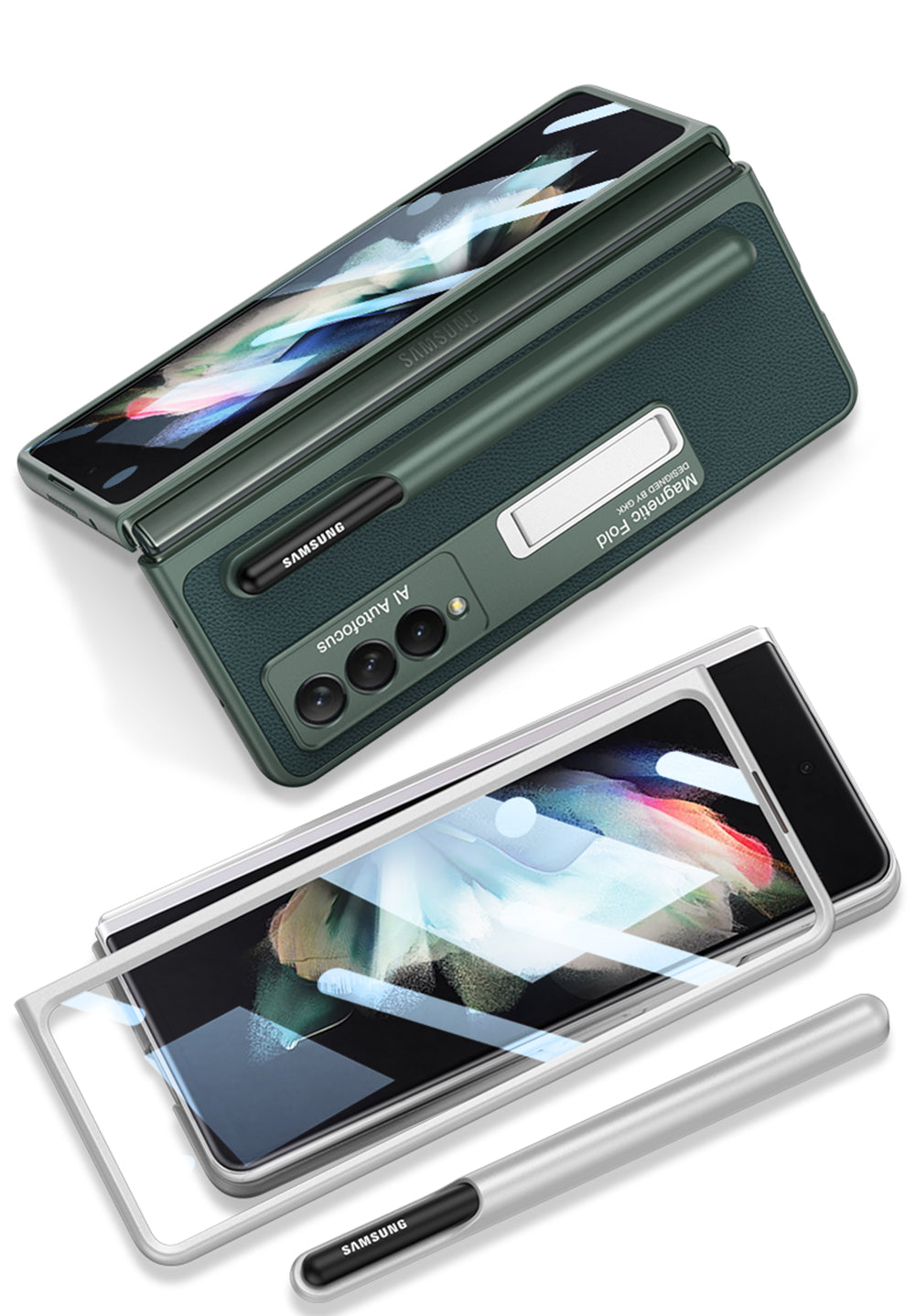 Magnetic Stand Detachable Pen Slot Case For Samsung Galaxy Z Fold3 5G With All-inclusive Screen Glass