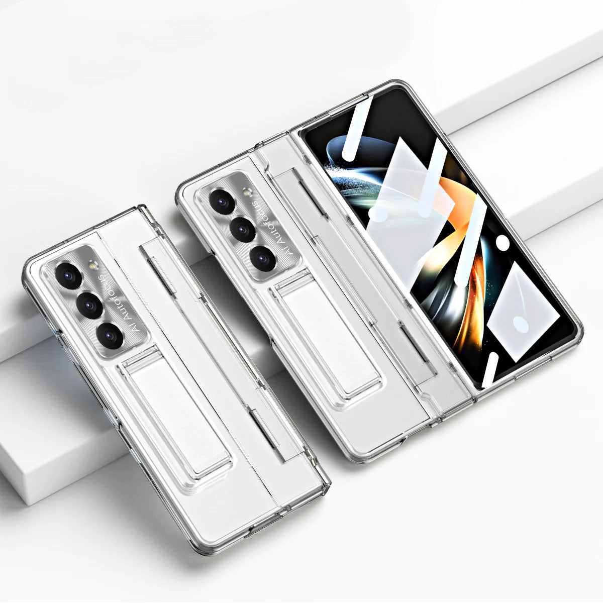 Plated Galaxy Z Fold5 Case with Front Screen Protector & Flat Hinge Protection & Hidden Stand