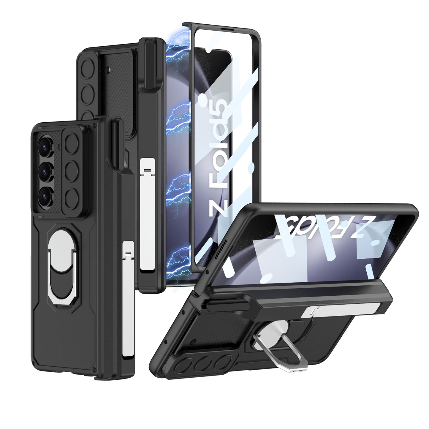 Magnetic Folding Armor Pen Case Slide Lens Cover Film Integrated Case For Samsung Galaxy Z Fold5