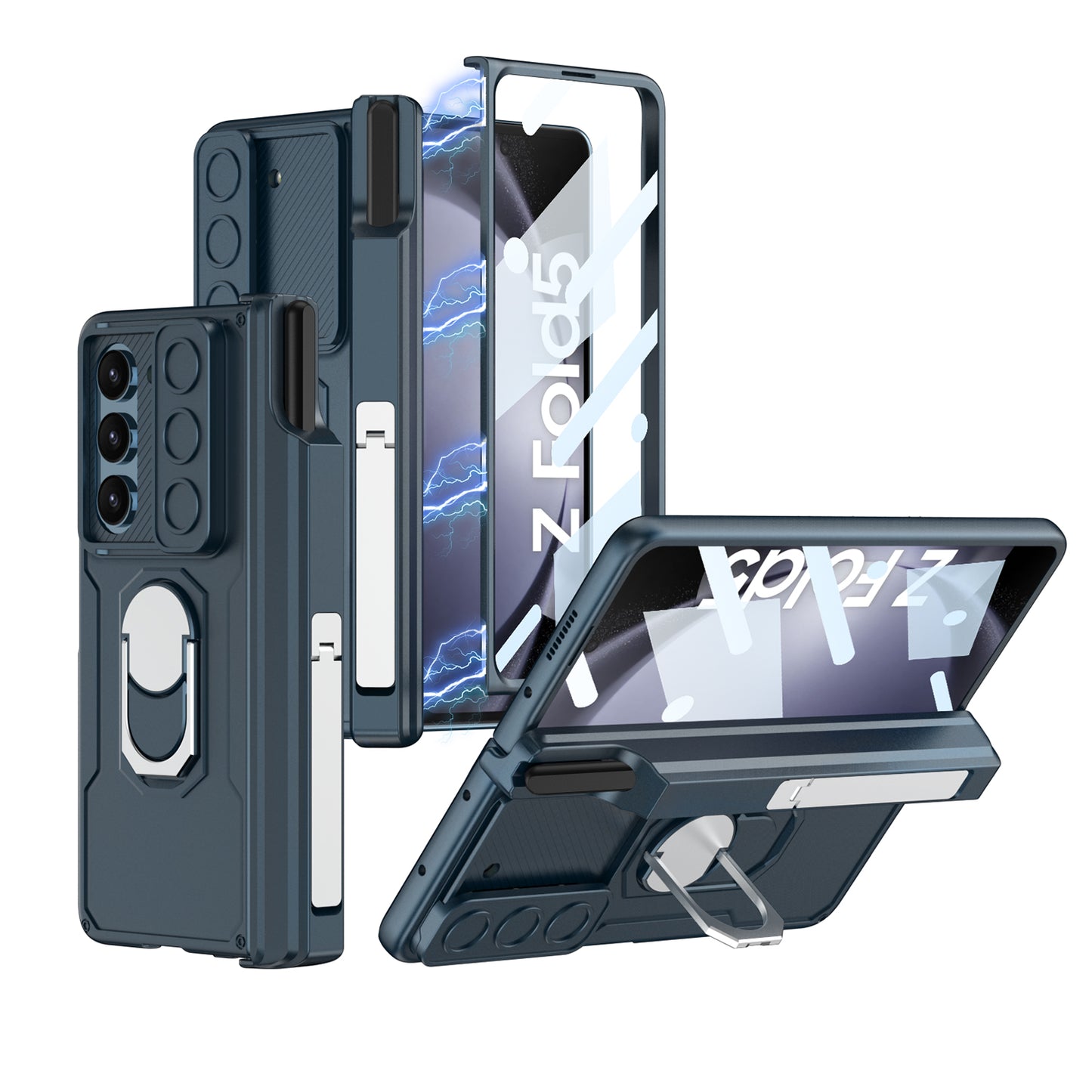Magnetic Folding Armor Pen Case Slide Lens Cover Film Integrated Case For Samsung Galaxy Z Fold5