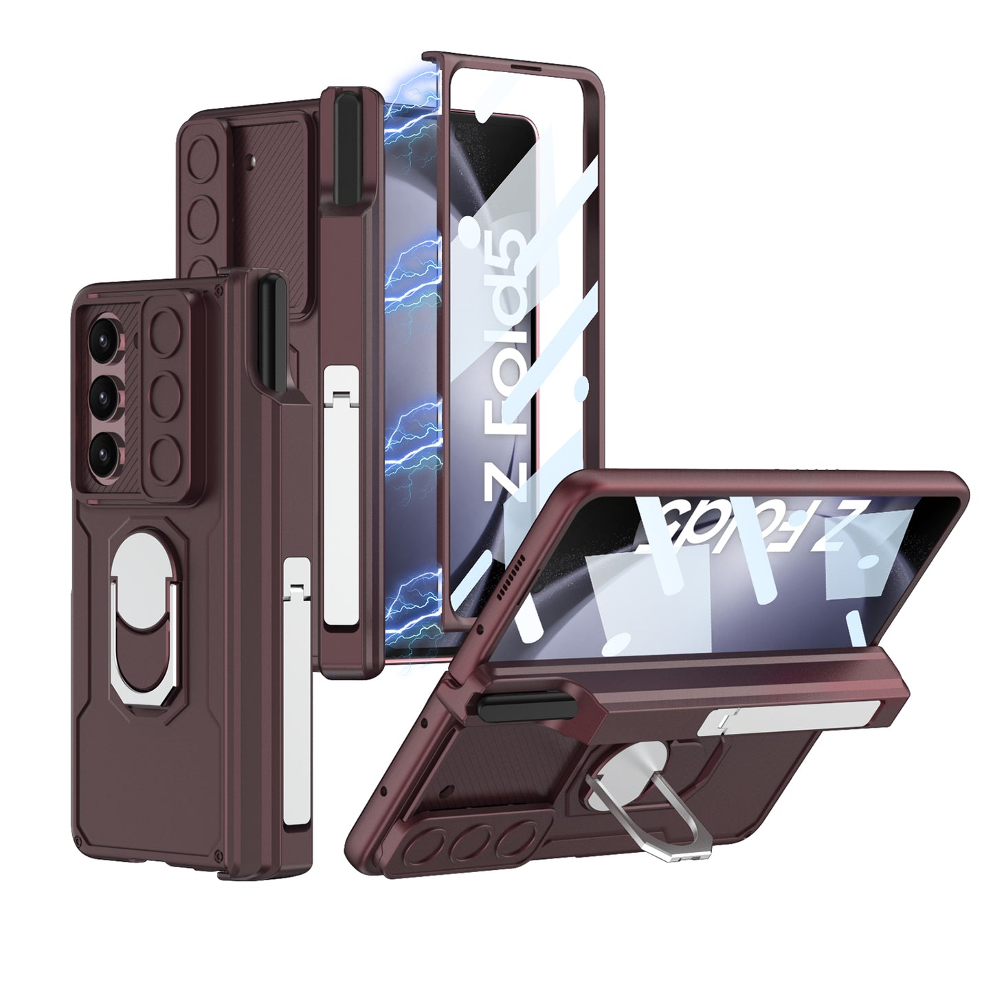 Magnetic Folding Armor Pen Case Slide Lens Cover Film Integrated Case For Samsung Galaxy Z Fold5