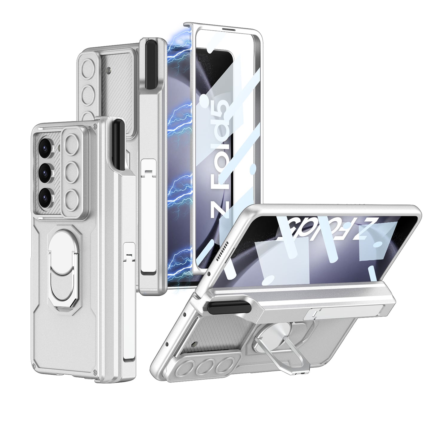 Magnetic Folding Armor Pen Case Slide Lens Cover Film Integrated Case For Samsung Galaxy Z Fold5