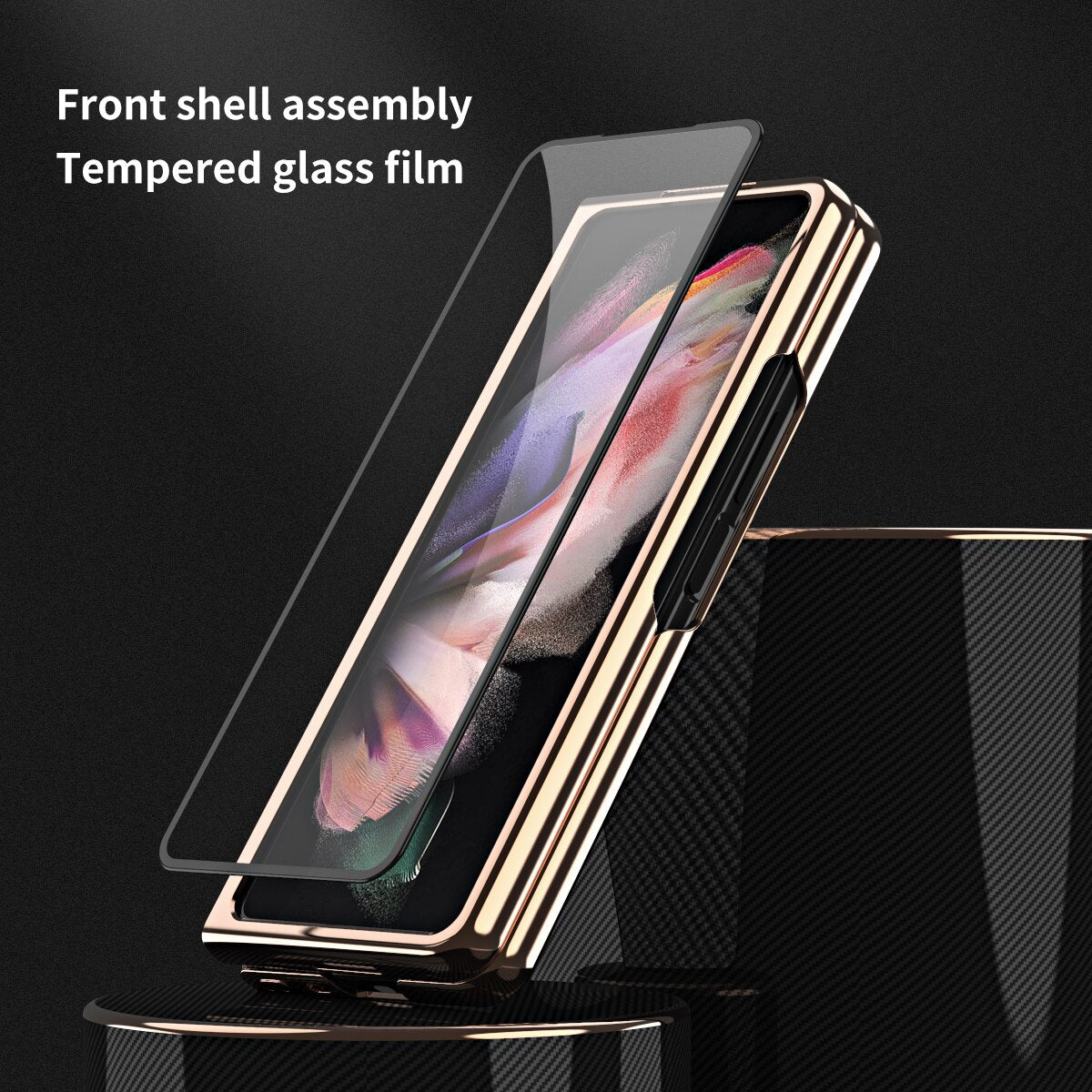 Plating Folding Case for Samsung Galaxy Z Fold 3 5G Fold3 with Tempered Glass Screen Protector Film Cover