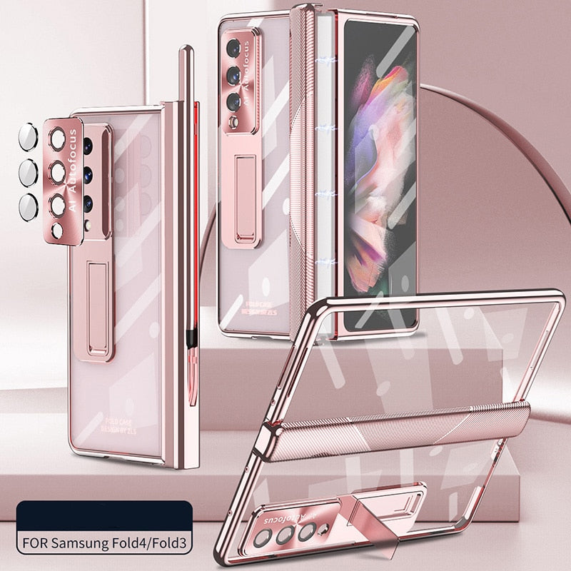 Magnetic Hinge Case For Samsung Galaxy Z Fold4 5G With Camera Protector and Stylus Double Hinges