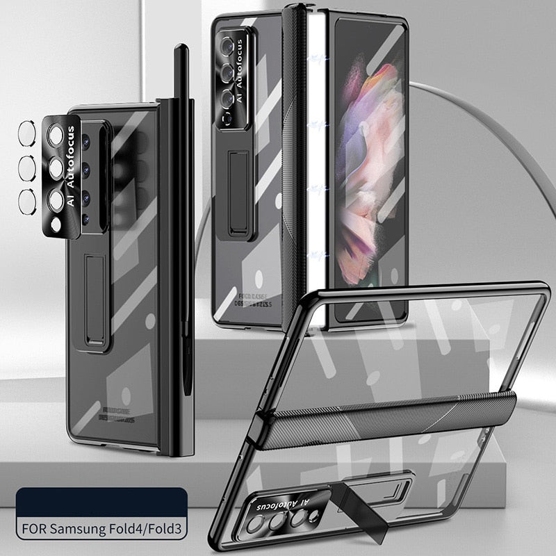 Magnetic Hinge Case For Samsung Galaxy Z Fold4 5G With Camera Protector and Stylus Double Hinges