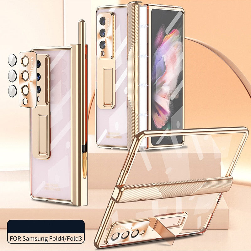 Magnetic Hinge Case For Samsung Galaxy Z Fold4 5G With Camera Protector and Stylus Double Hinges