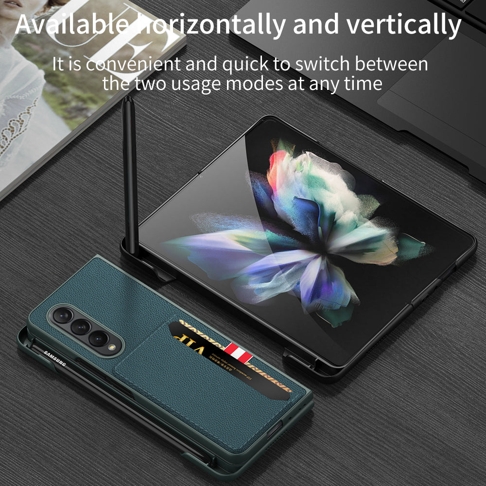 Leather Card Slot Phone Case For Samsung Galaxy Z Fold 3 5G Case With Pen Slot Edge Hard Cover For Samsung Z Fold 3