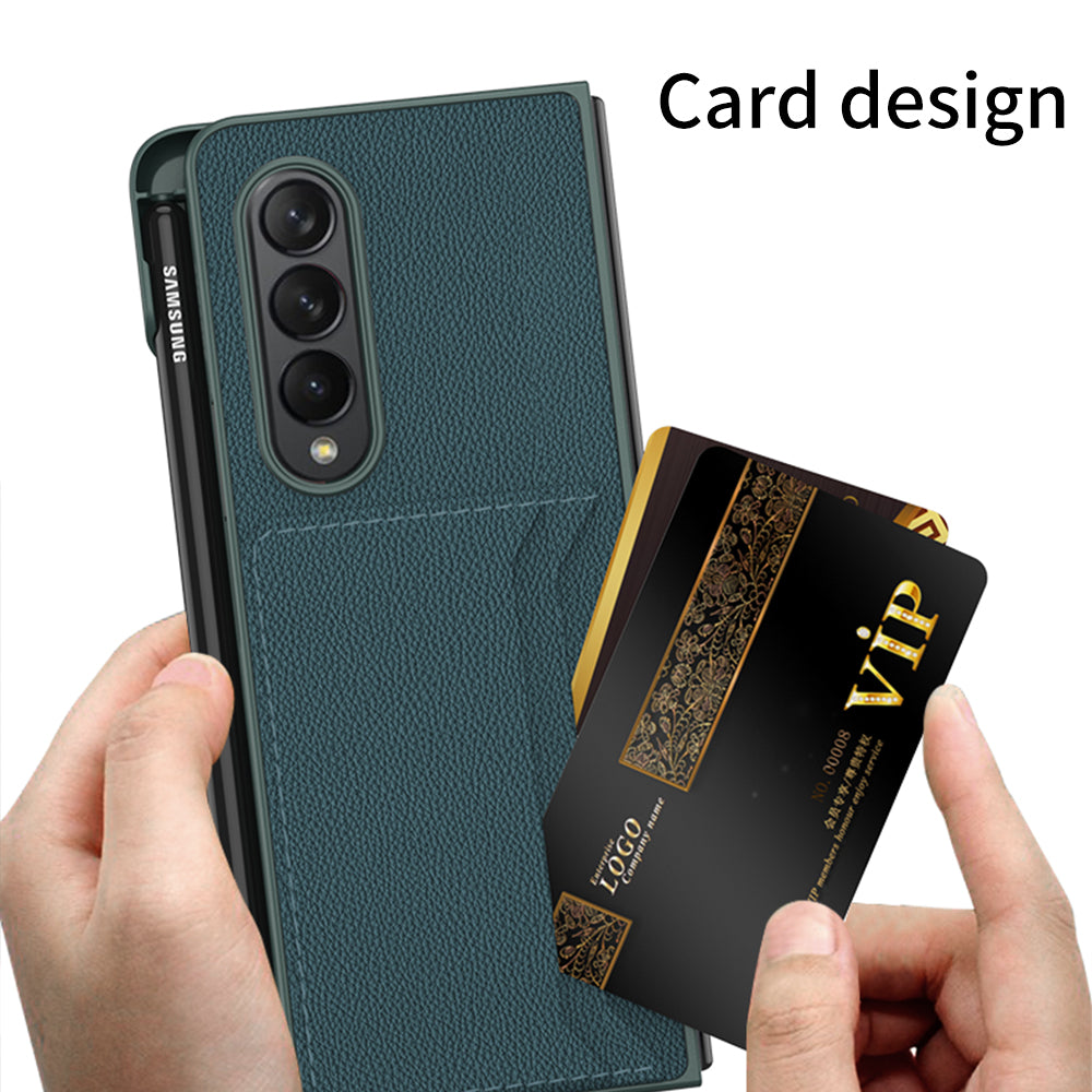 Leather Card Slot Phone Case For Samsung Galaxy Z Fold 3 5G Case With Pen Slot Edge Hard Cover For Samsung Z Fold 3