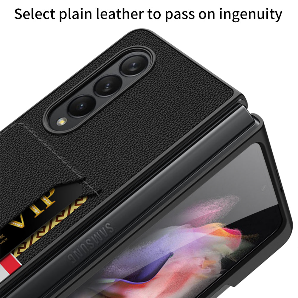 Leather Card Slot Phone Case For Samsung Galaxy Z Fold 3 5G Case With Pen Slot Edge Hard Cover For Samsung Z Fold 3