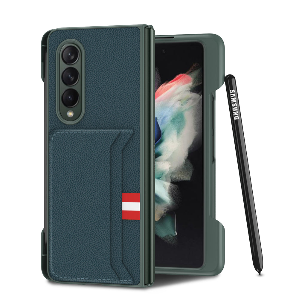 Leather Card Slot Phone Case For Samsung Galaxy Z Fold 3 5G Case With Pen Slot Edge Hard Cover For Samsung Z Fold 3