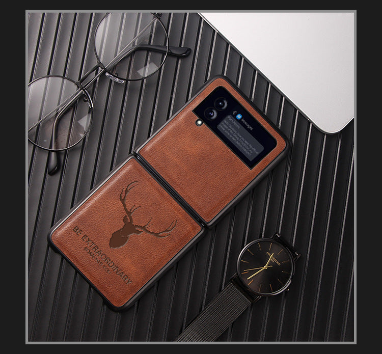 Luxury Leather Case for Samsung Z Flip 3 Cover Vintage Elk Pattern Flip3 Business Shockproof Shell for Galaxy Z Flip 3 Case