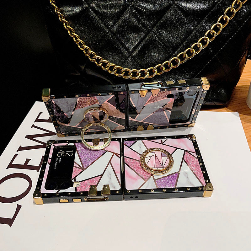 Luxury Rhombus Pattern Ring Holder Protective Case For Samsung Galaxy Z Flip4 Flip3 5G pphonecover