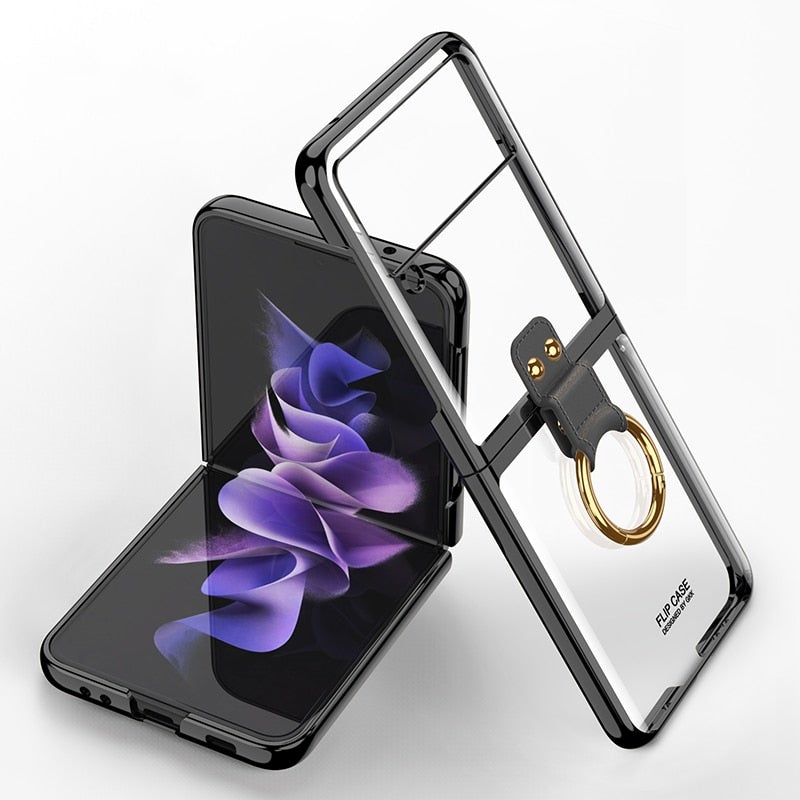 Luxury Plating Transparent Ring Holder Case For Samsung Galaxy Z Flip 3 5G - VooChoice