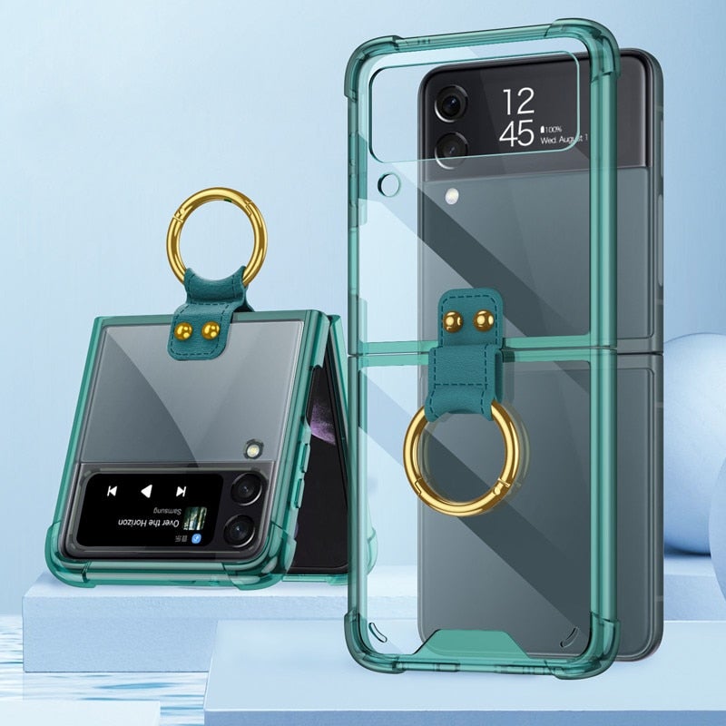 Luxury Plating Transparent Ring Holder Case For Samsung Galaxy Z Flip 3 5G - VooChoice