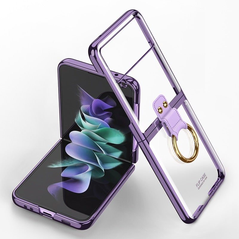 Luxury Plating Transparent Ring Holder Case For Samsung Galaxy Z Flip 3 5G - VooChoice