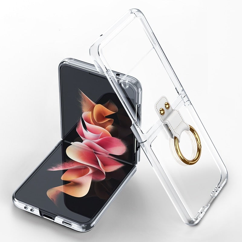Luxury Plating Transparent Ring Holder Case For Samsung Galaxy Z Flip 3 5G - VooChoice