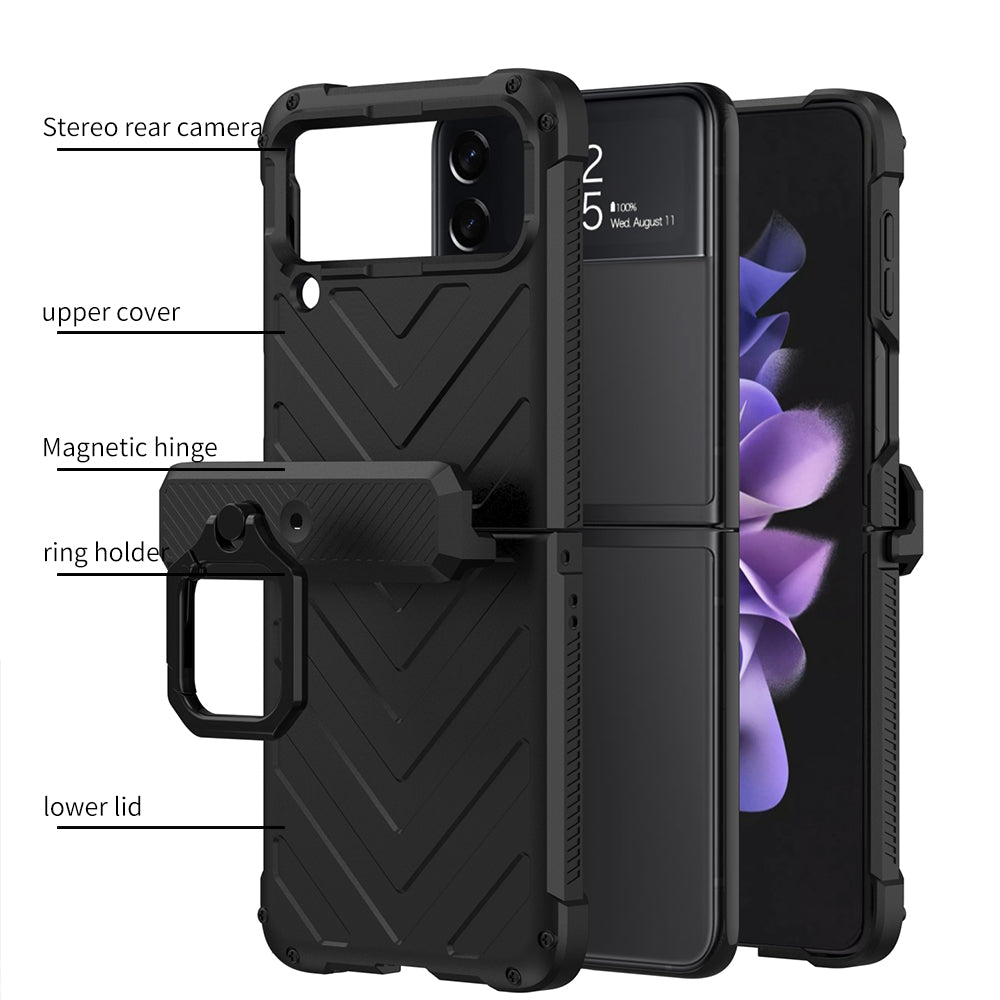 Magnetic Hinge Hard Armor Shockproof Case For Samsung Galaxy Z Flip 3 5G Case with Ring Holder Support Wireless Charging