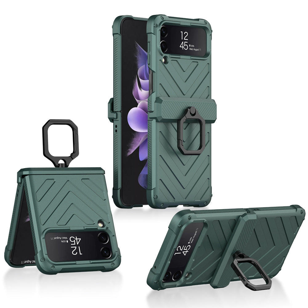 Magnetic Hinge Hard Armor Shockproof Case For Samsung Galaxy Z Flip 3 5G Case with Ring Holder Support Wireless Charging