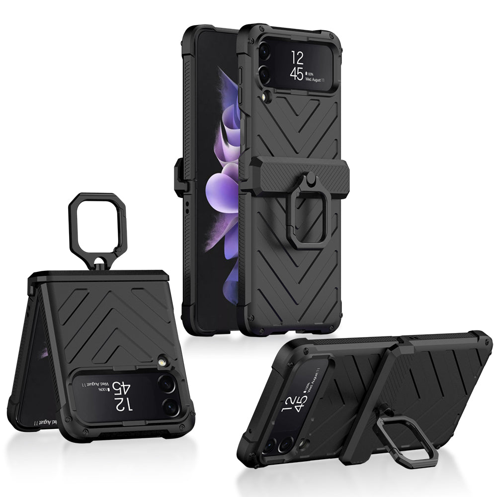 Magnetic Hinge Hard Armor Shockproof Case For Samsung Galaxy Z Flip 3 5G Case with Ring Holder Support Wireless Charging