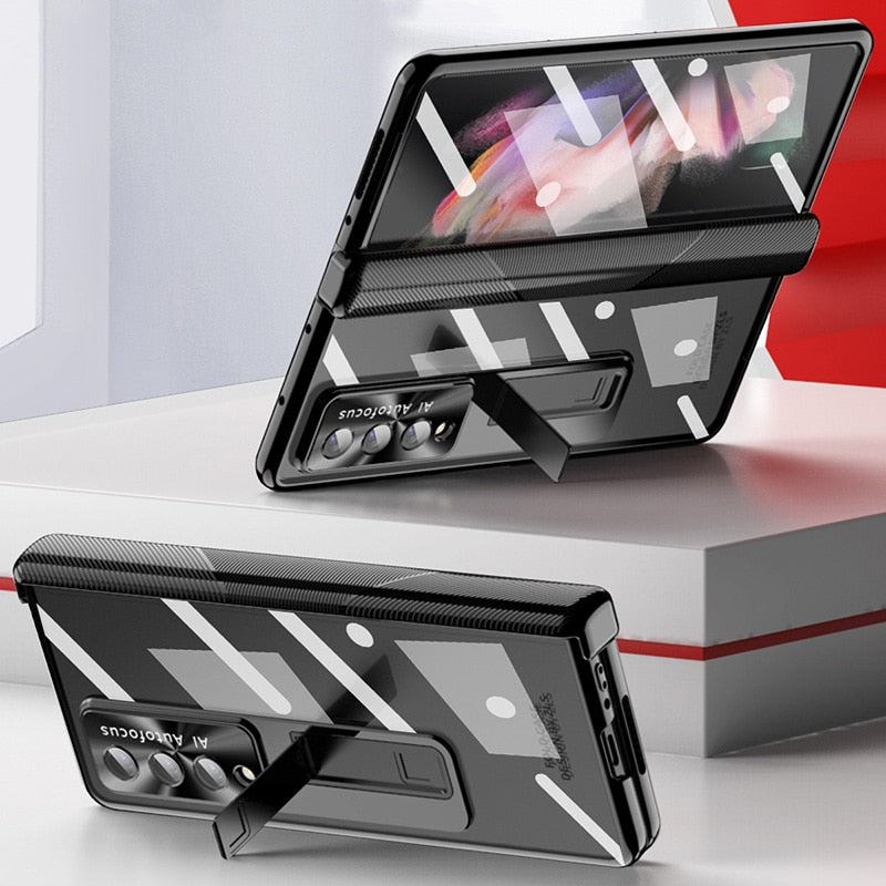 Magnetic Hinge Case For Samsung Galaxy Z Fold4 5G With Camera Protector and Stylus Double Hinges