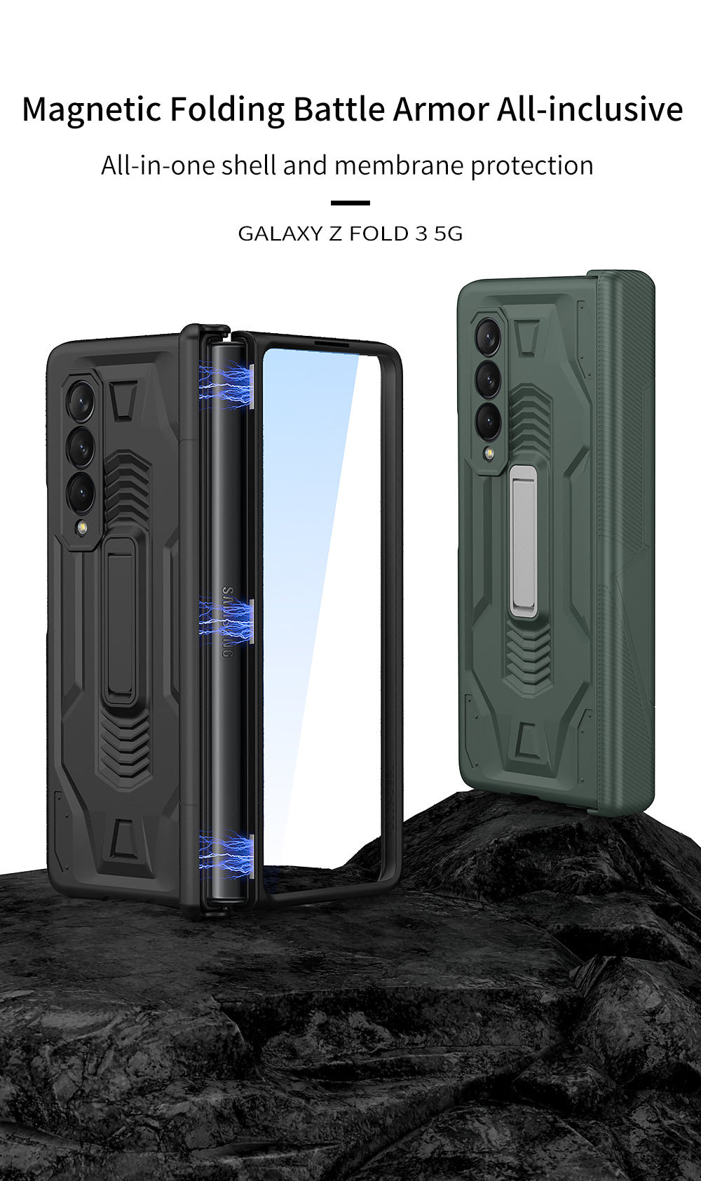 Magnetic Hinge Case For Samsung Galaxy Z Fold 3 Case Armor All-included With Glass Hard Cover For Galaxy Z Fold 3