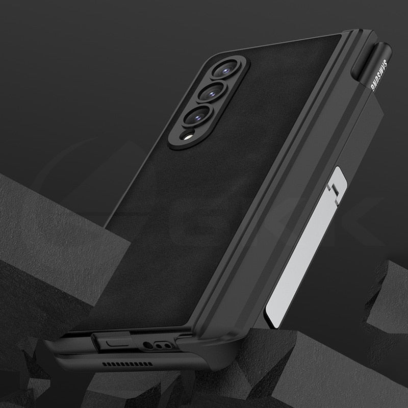 Magnetic Hinge Matte Leather Hard Case For Samsung Galaxy Z Fold 4 5G Cover Front Tempered Glass