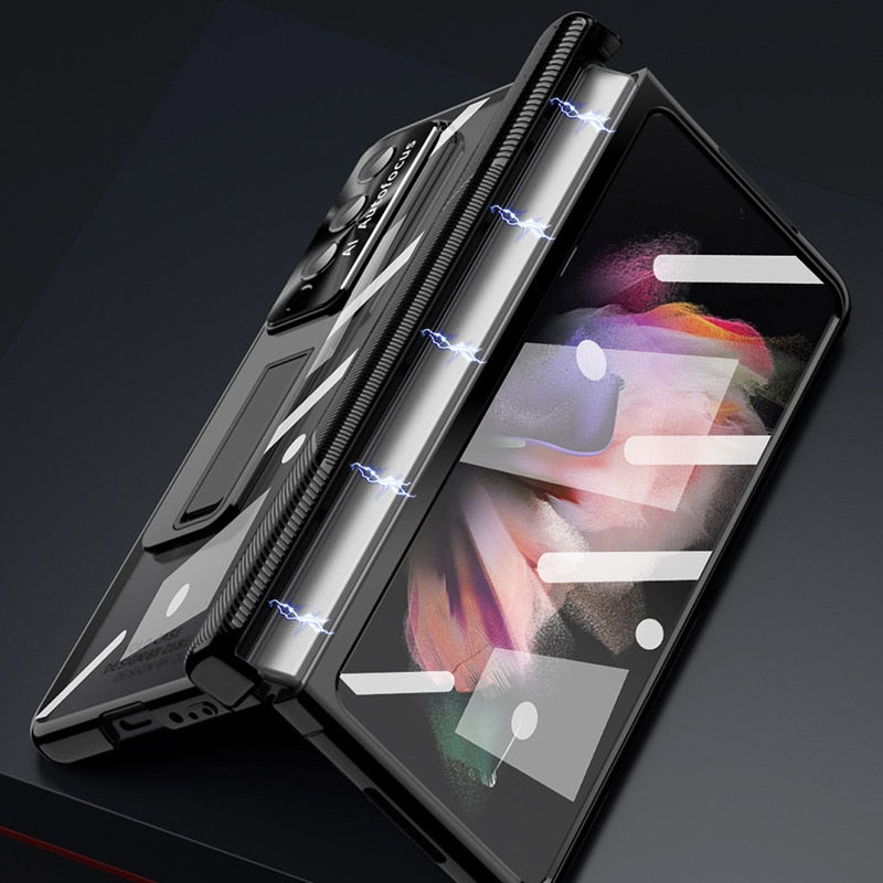 Magnetic Hinge Case For Samsung Galaxy Z Fold4 5G With Camera Protector and Stylus Double Hinges