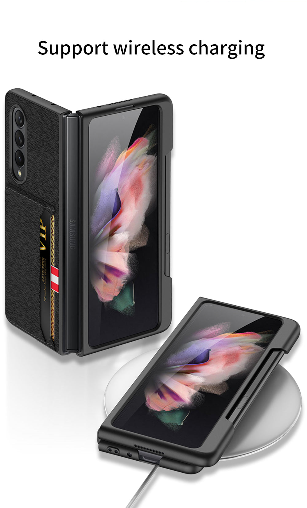 Leather Card Slot Phone Case For Samsung Galaxy Z Fold 3 5G Case With Pen Slot Edge Hard Cover For Samsung Z Fold 3