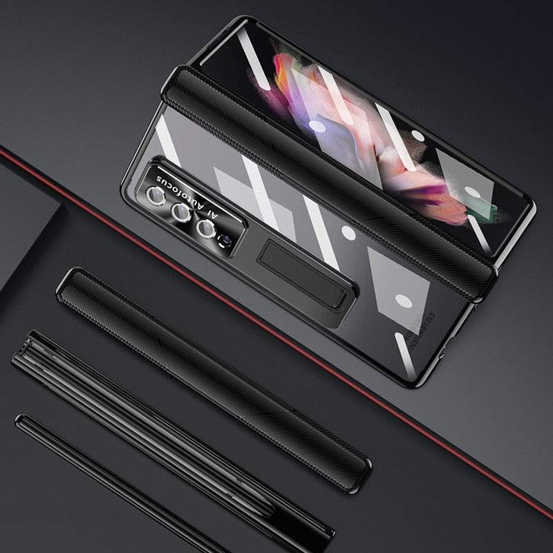 Magnetic Hinge Case For Samsung Galaxy Z Fold4 5G With Camera Protector and Stylus Double Hinges